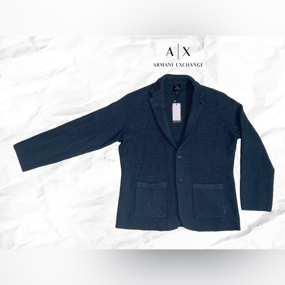 Armani Exchange Men’s Navy Waffle Knit Sweater Blazer